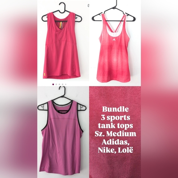 Bundle Of 3 Pink Athletic Tank Tops In Size medium - Nike + Adidas + Lolë - Picture 1 of 10